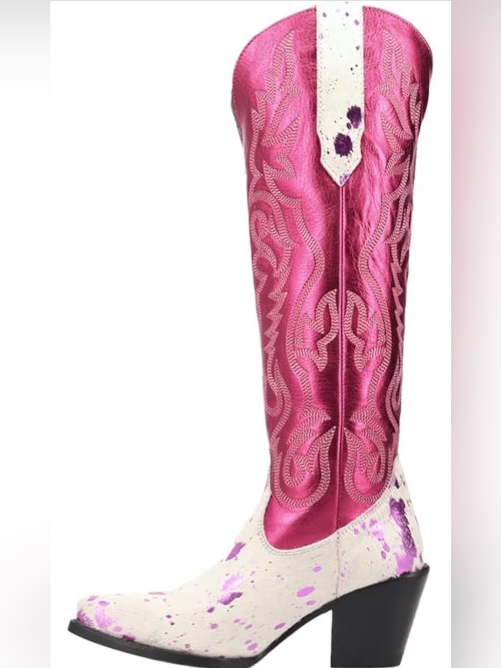 Metallic Hot Pink Snip Toe Cowboy Boots - Leather & Harion 7.5 - Picture 6 of 13